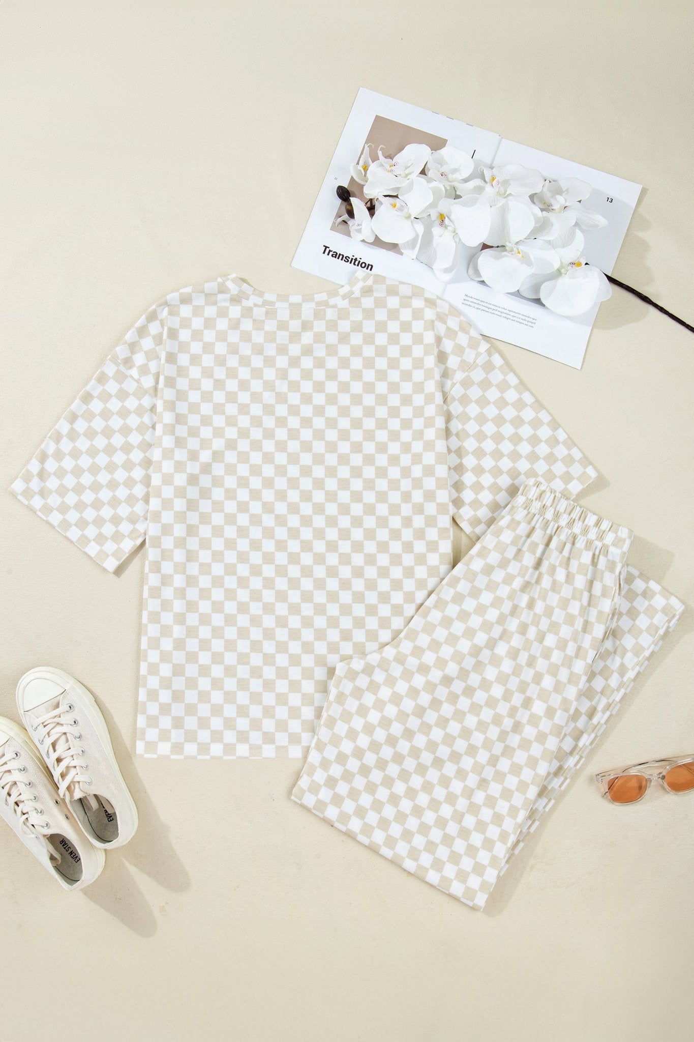 Checker Short Sleeve Tee & Pants Lounge Set - Rooted & Reckless Co.