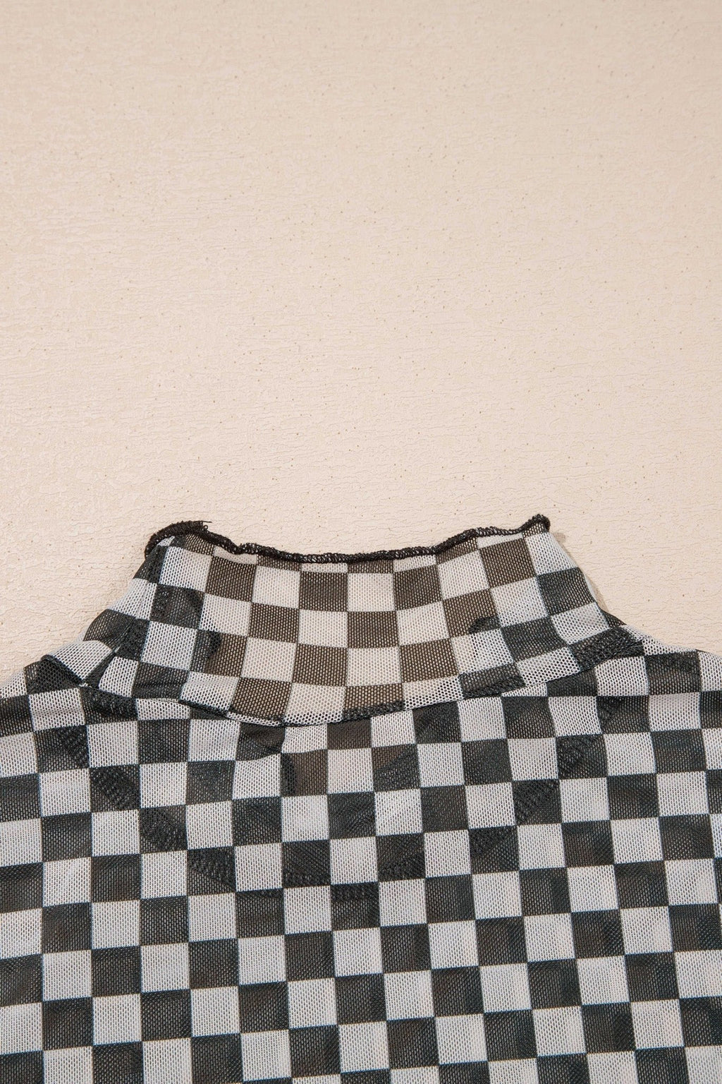 Checker Stand Neck Long Sleeve Mesh Top - Rooted & Reckless Co.