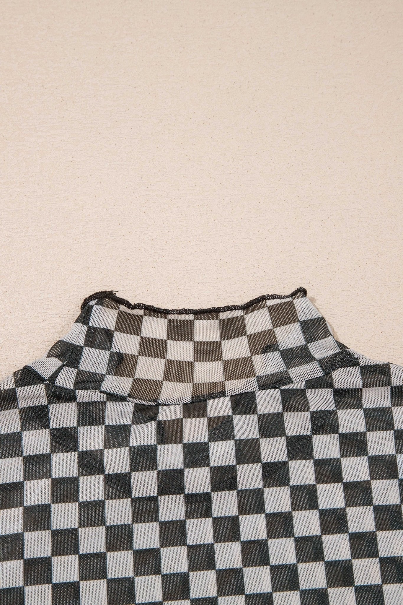 Checker Stand Neck Long Sleeve Mesh Top - Rooted & Reckless Co.