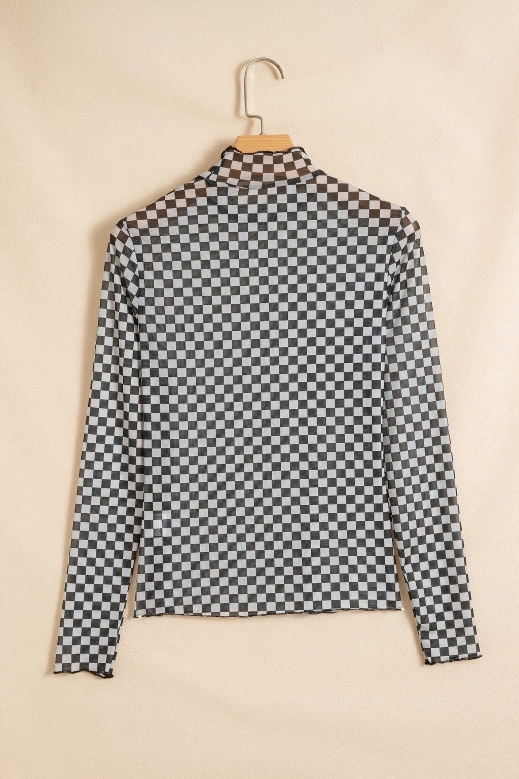 Checker Stand Neck Long Sleeve Mesh Top - Rooted & Reckless Co.