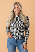 Checker Stand Neck Long Sleeve Mesh Top - Rooted & Reckless Co.