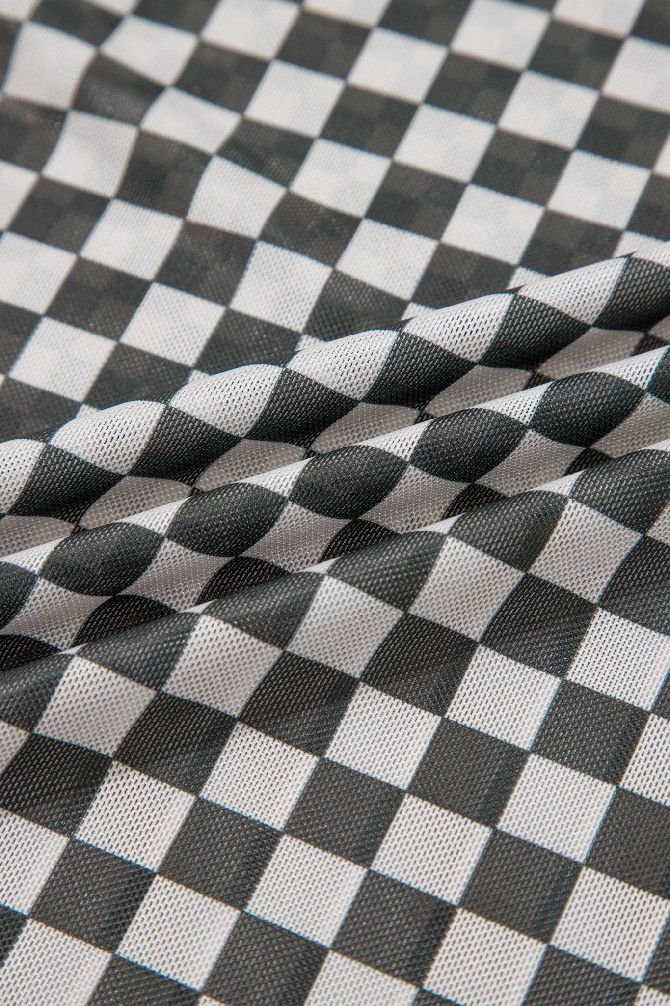 Checker Stand Neck Long Sleeve Mesh Top - Rooted & Reckless Co.
