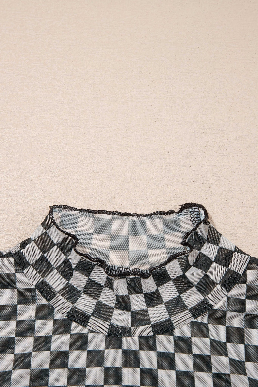 Checker Stand Neck Long Sleeve Mesh Top - Rooted & Reckless Co.