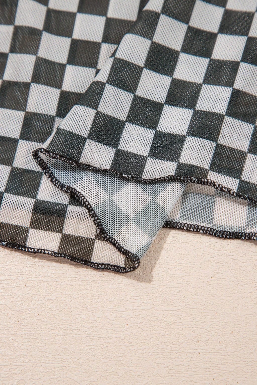 Checker Stand Neck Long Sleeve Mesh Top - Rooted & Reckless Co.