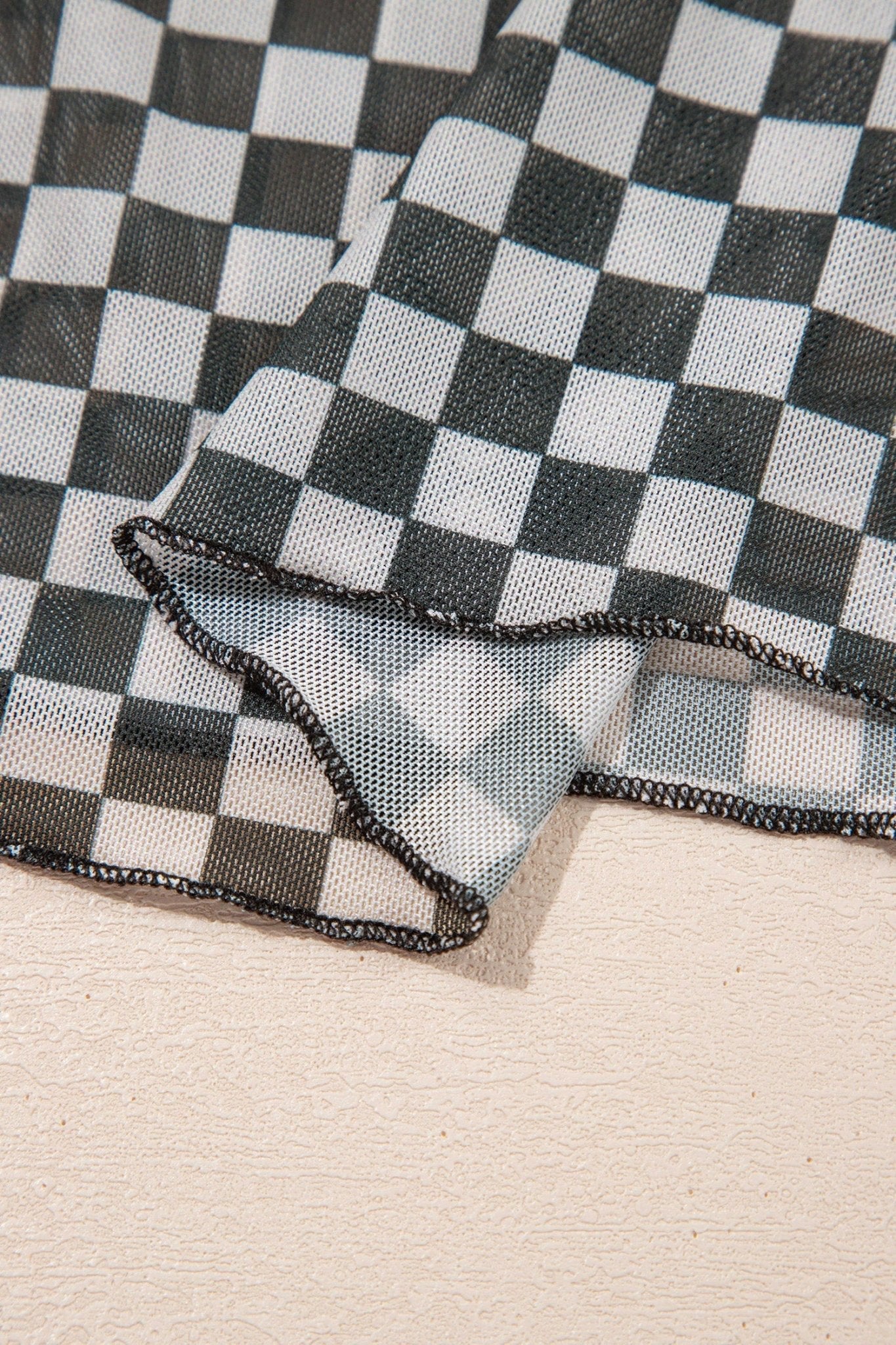 Checker Stand Neck Long Sleeve Mesh Top - Rooted & Reckless Co.