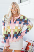 Checker Textured Knit Button Front Cardigan Sweater - Rooted & Reckless Co.