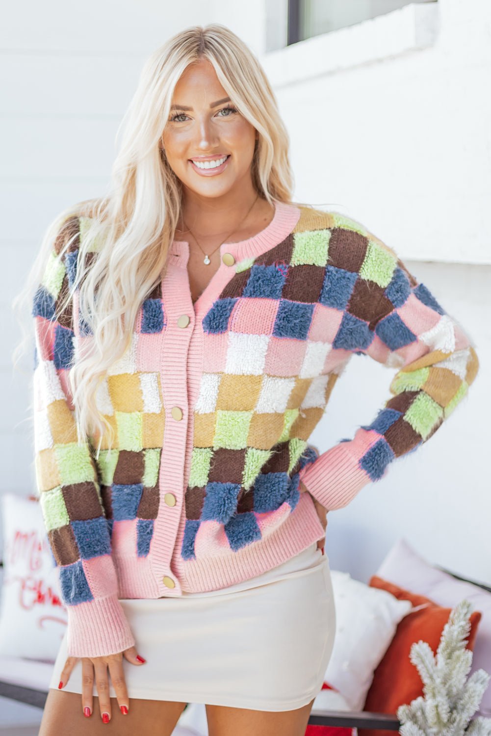 Checker Textured Knit Button Front Cardigan Sweater - Rooted & Reckless Co.