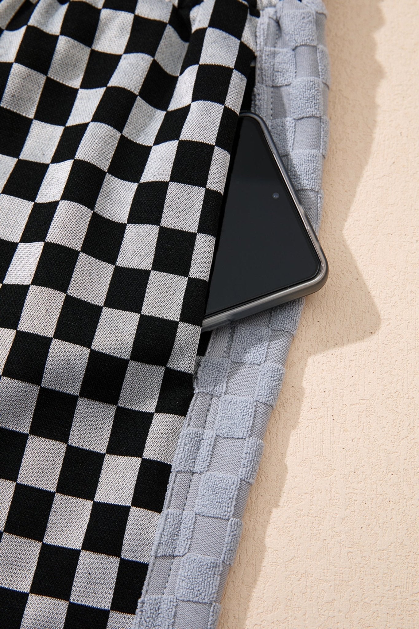 Checker Textured Patchwork Drawstring Waist Pants - Rooted & Reckless Co.