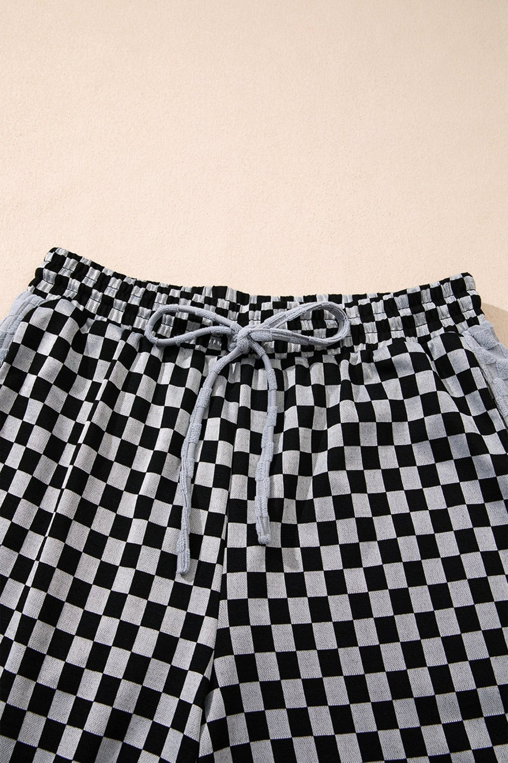 Checker Textured Patchwork Drawstring Waist Pants - Rooted & Reckless Co.