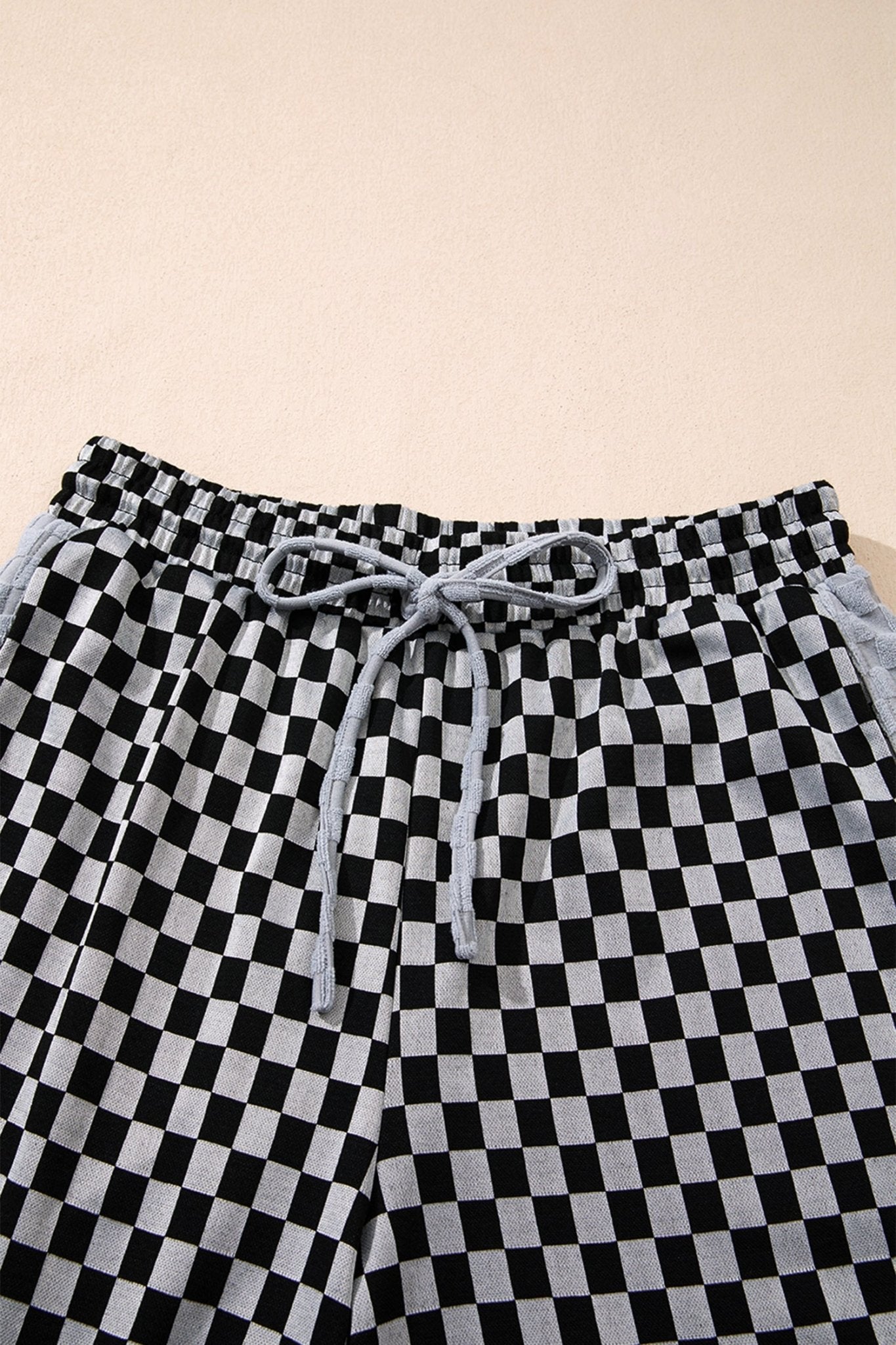 Checker Textured Patchwork Drawstring Waist Pants - Rooted & Reckless Co.