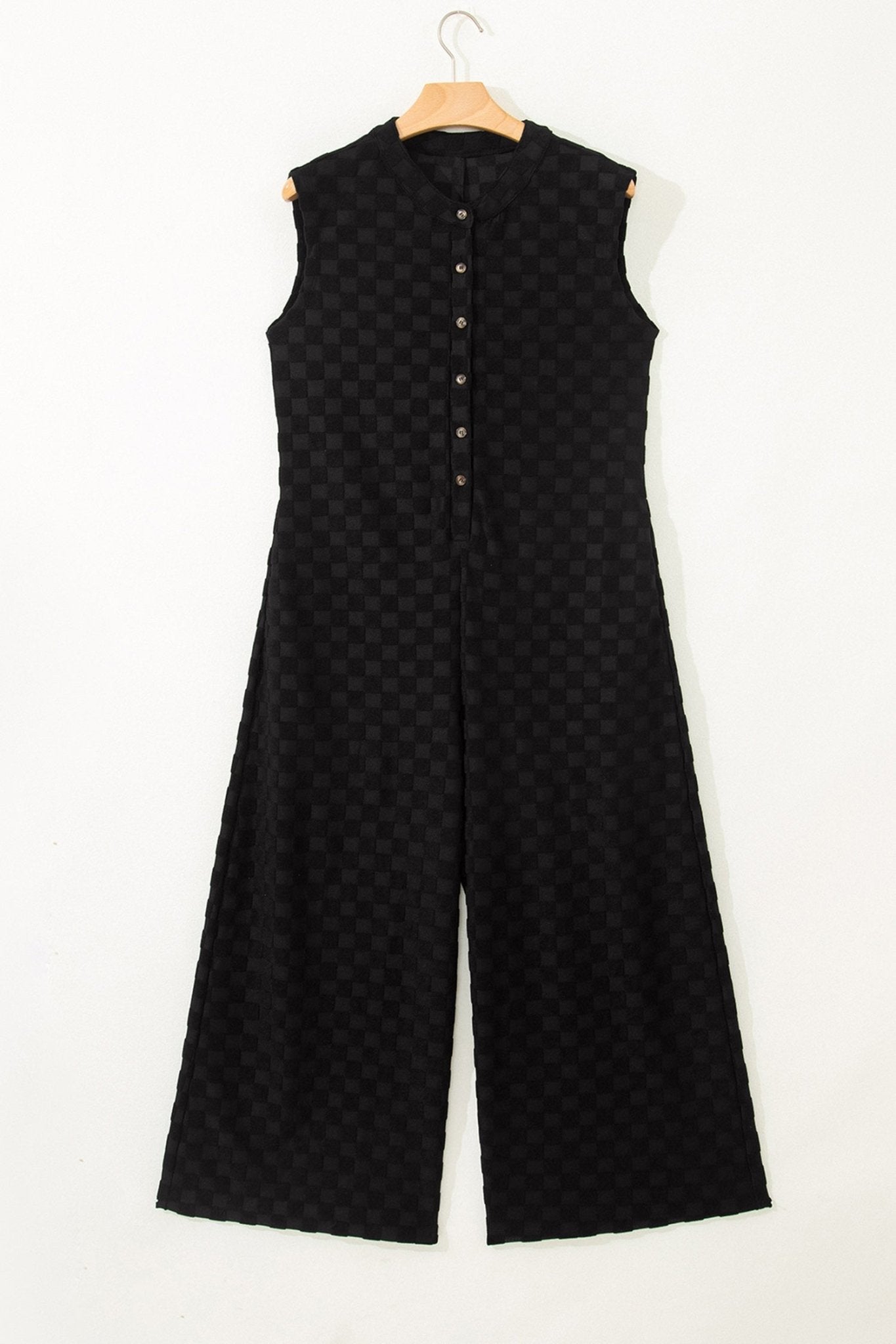 Checker Textured Sleeveless Wide Leg Jumpsuit - Rooted & Reckless Co.