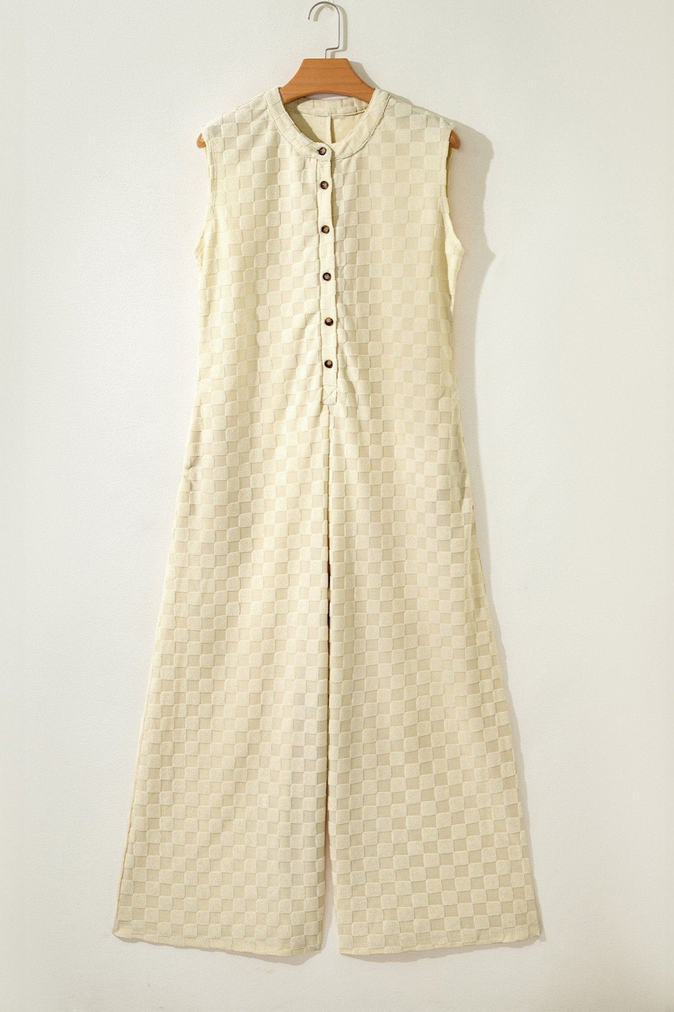 Checker Textured Sleeveless Wide Leg Jumpsuit - Rooted & Reckless Co.