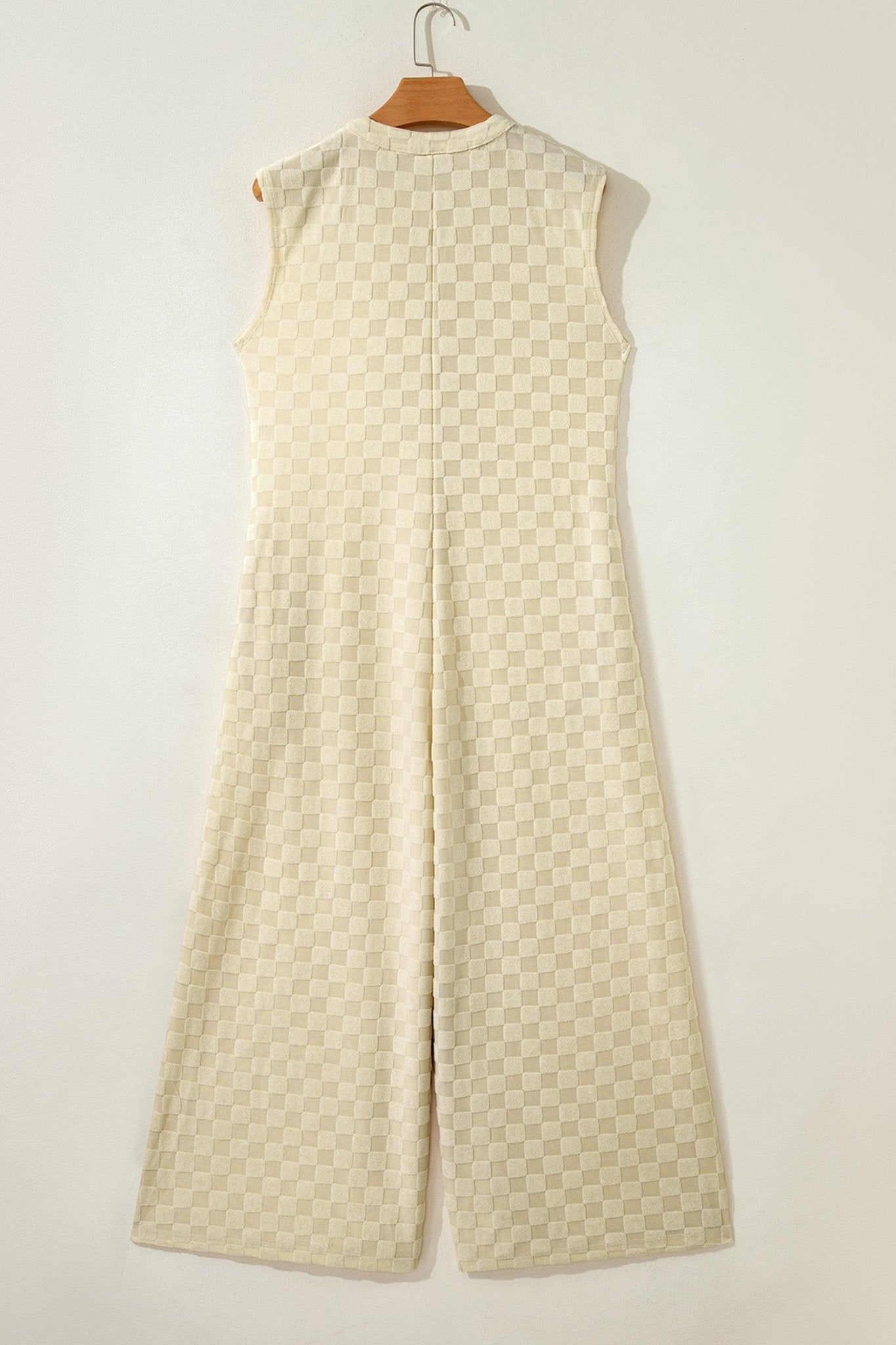Checker Textured Sleeveless Wide Leg Jumpsuit - Rooted & Reckless Co.