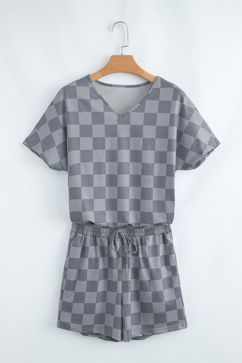 Checker V-Neck Tee & Drawstring Shorts Set - Rooted & Reckless Co.