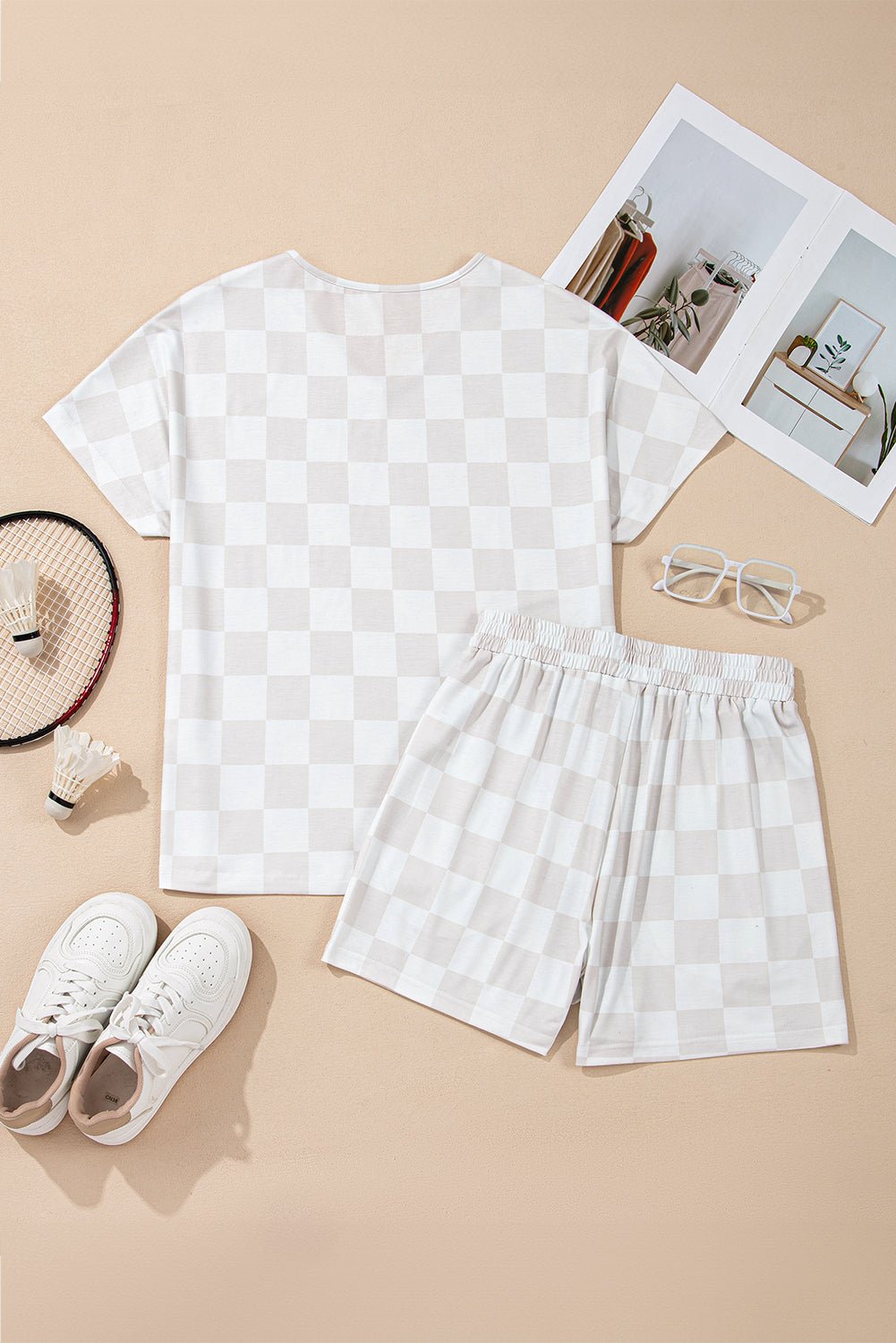 Checker V-Neck Tee & Drawstring Shorts Set - Rooted & Reckless Co.