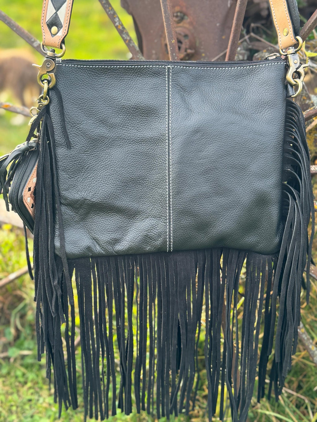 Checkered Black and White Genuine Leather Western Purse by Double B Wild Rags - Rooted & Reckless Co.