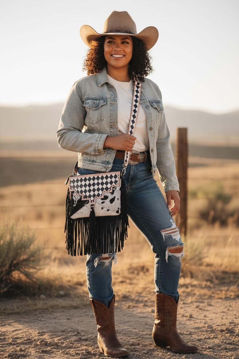 Checkered Black and White Genuine Leather Western Purse by Double B Wild Rags - Rooted & Reckless Co.