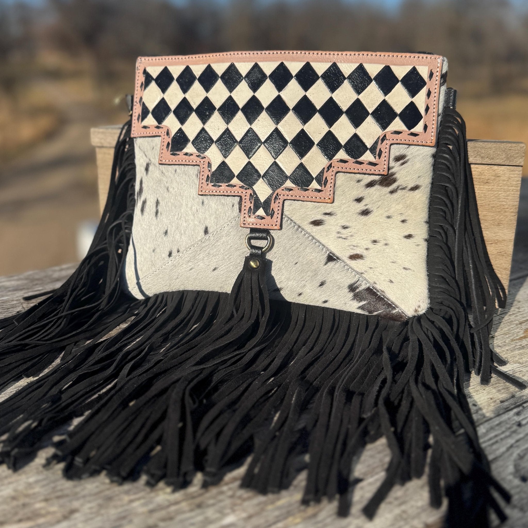Checkered Black and White Genuine Leather Western Purse by Double B Wild Rags - Rooted & Reckless Co.