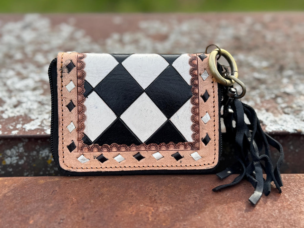 Checkered Black and White Genuine Western Leather Purse and Wallet Set by Double B Wild Rags - Rooted & Reckless Co.