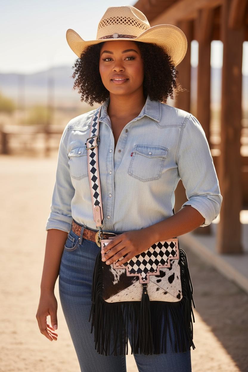 Checkered Black and White Genuine Western Leather Purse and Wallet Set by Double B Wild Rags - Rooted & Reckless Co.