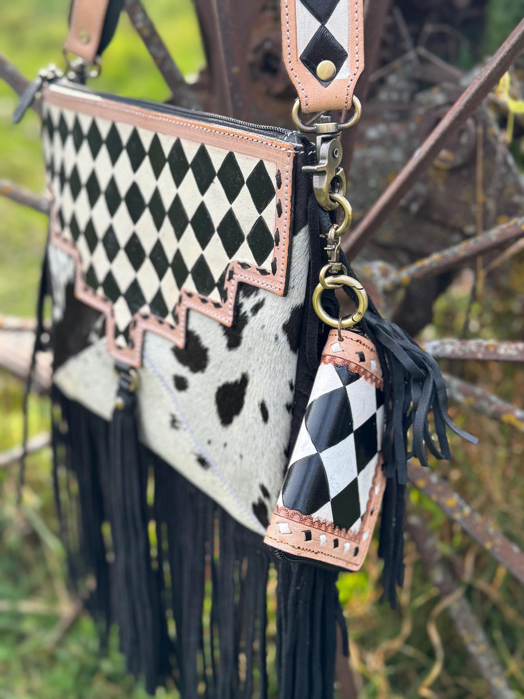 Checkered Black and White Genuine Western Leather Purse and Wallet Set by Double B Wild Rags - Rooted & Reckless Co.