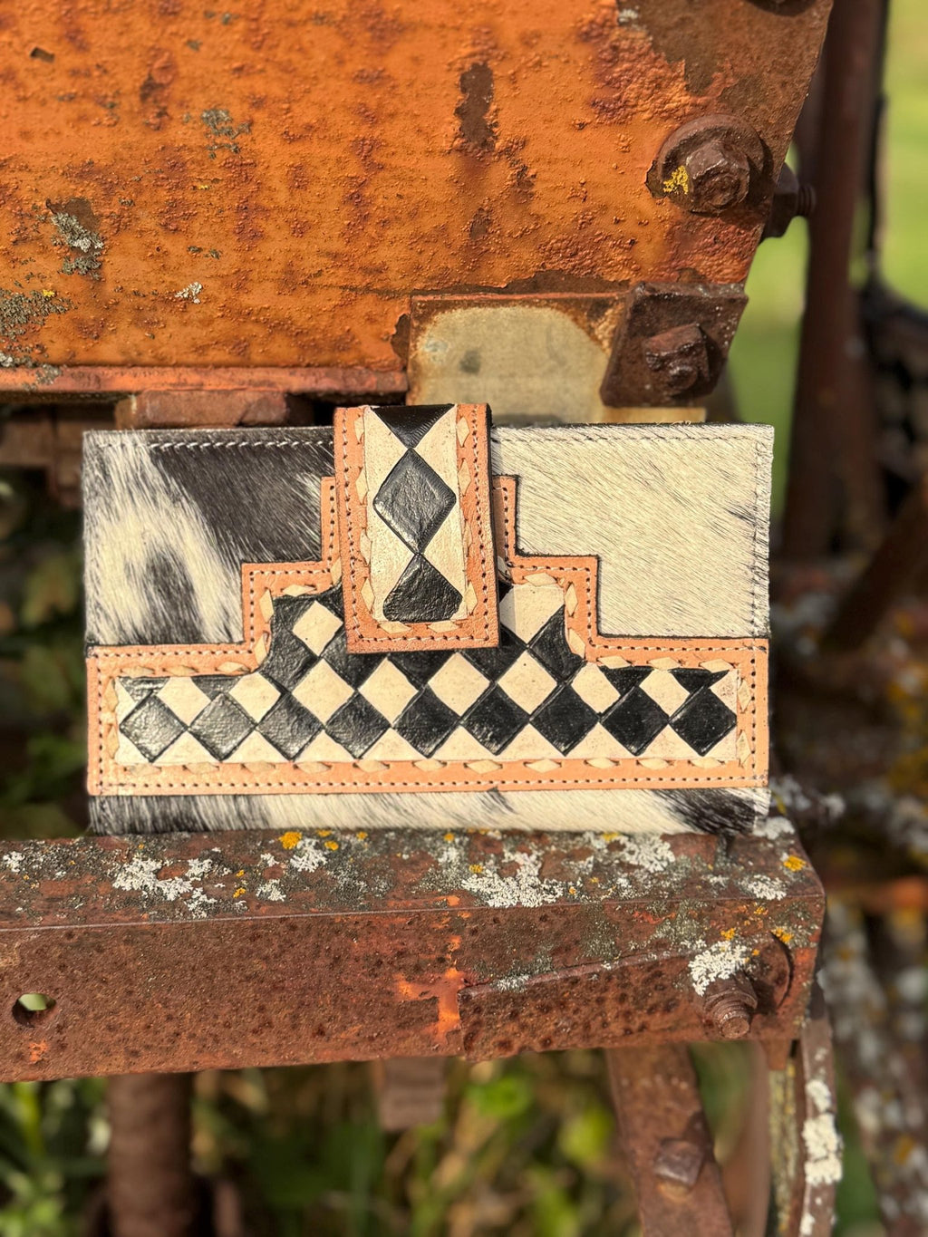 Checkered Black and White Genuine Western Leather Purse and Wallet Set by Double B Wild Rags - Rooted & Reckless Co.
