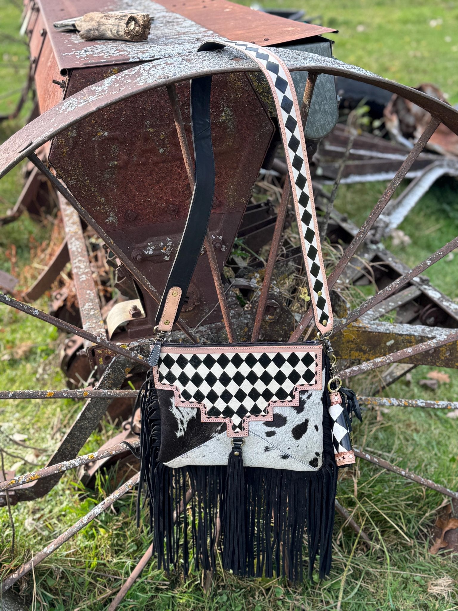 Checkered Black and White Genuine Western Leather Purse and Wallet Set by Double B Wild Rags - Rooted & Reckless Co.