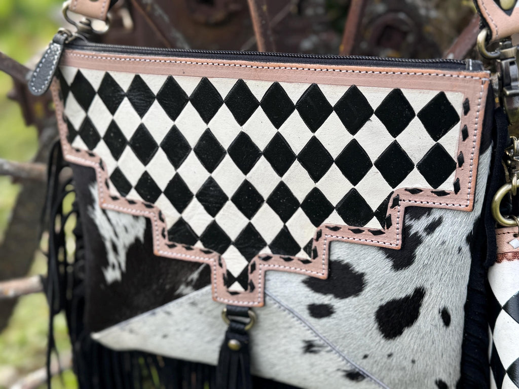 Checkered Black and White Genuine Western Leather Purse and Wallet Set by Double B Wild Rags - Rooted & Reckless Co.