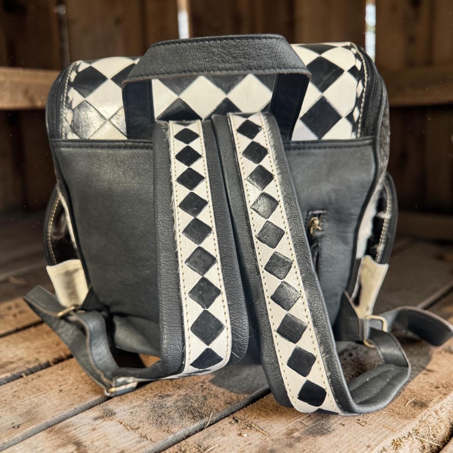Checkered Genuine Cowhide Leather Backpack by Double B - Rooted & Reckless Co.