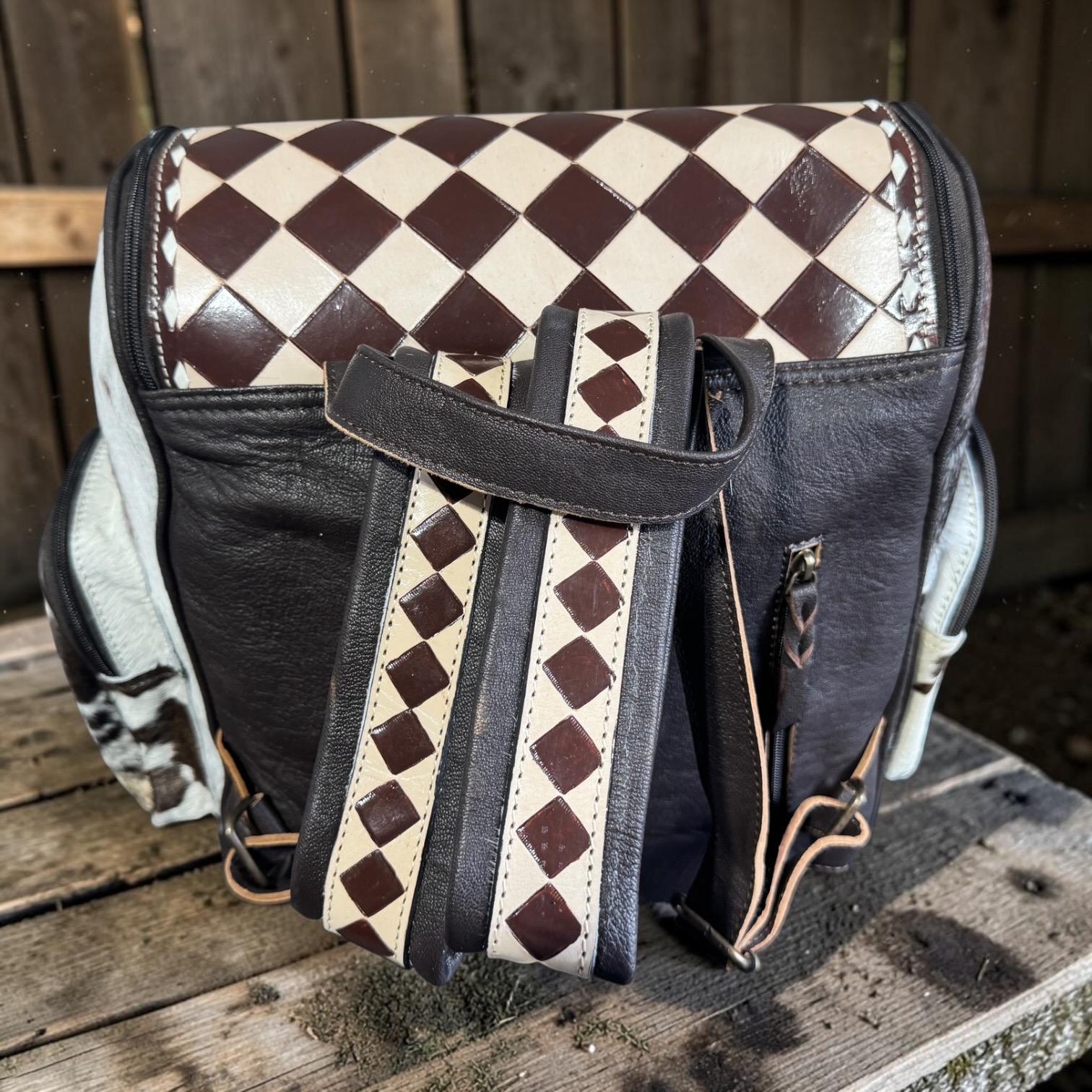 Checkered Genuine Cowhide Leather Backpack by Double B - Rooted & Reckless Co.