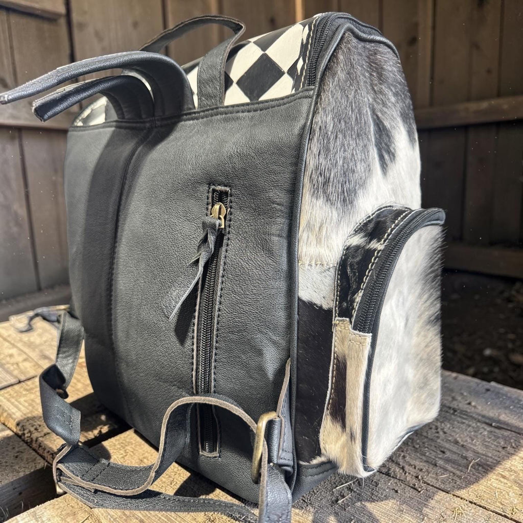 Checkered Genuine Cowhide Leather Backpack by Double B - Rooted & Reckless Co.