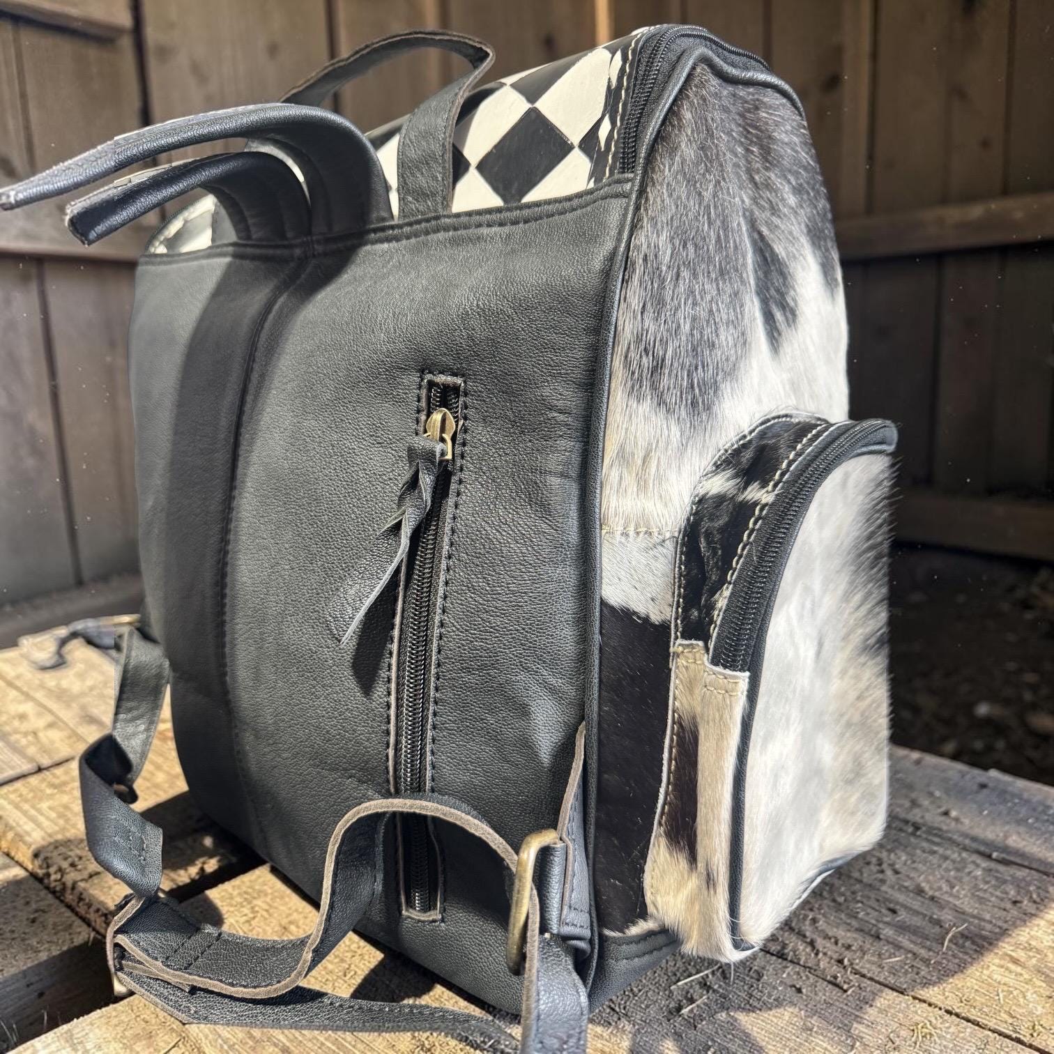 Checkered Genuine Cowhide Leather Backpack by Double B - Rooted & Reckless Co.
