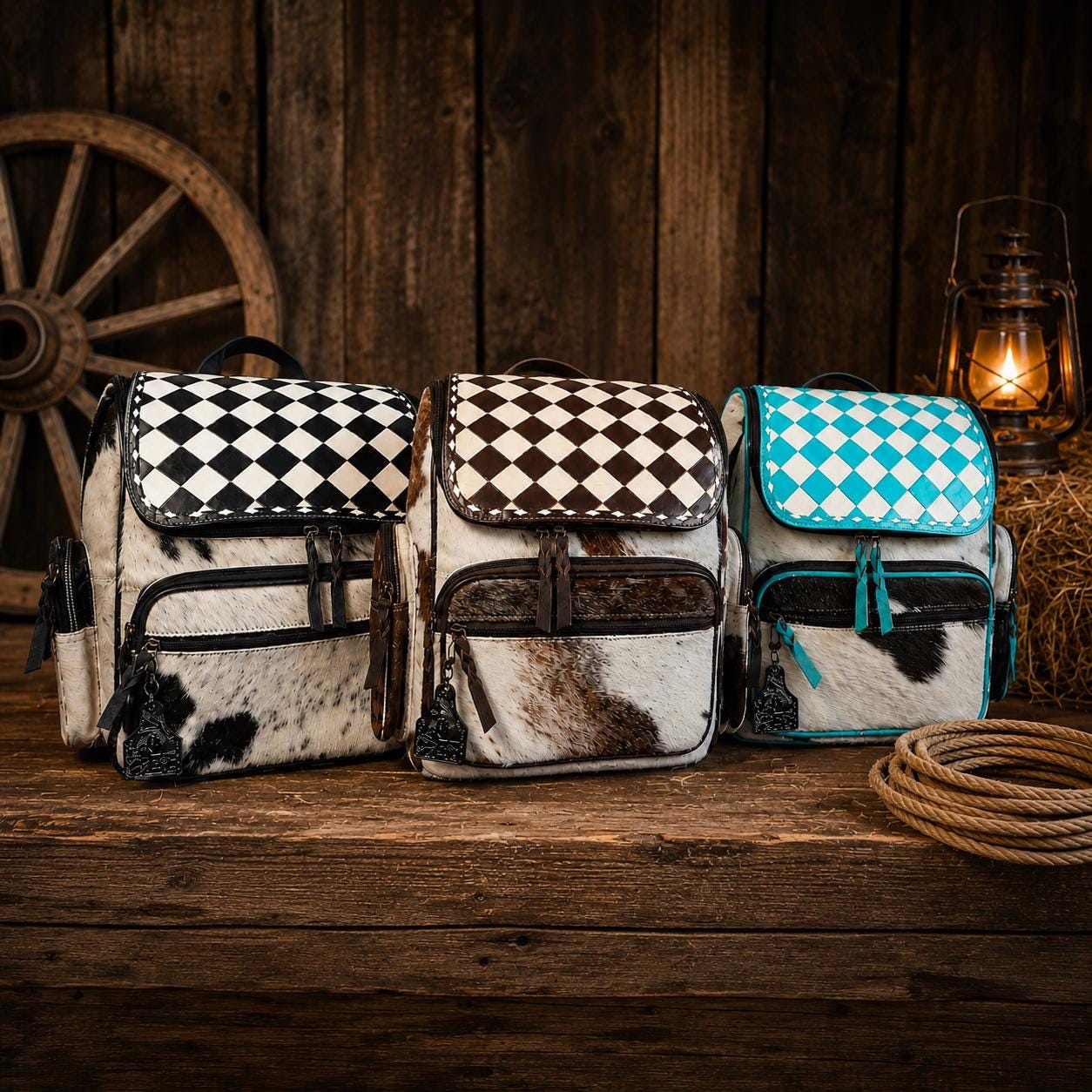 Checkered Genuine Cowhide Leather Backpack by Double B - Rooted & Reckless Co.