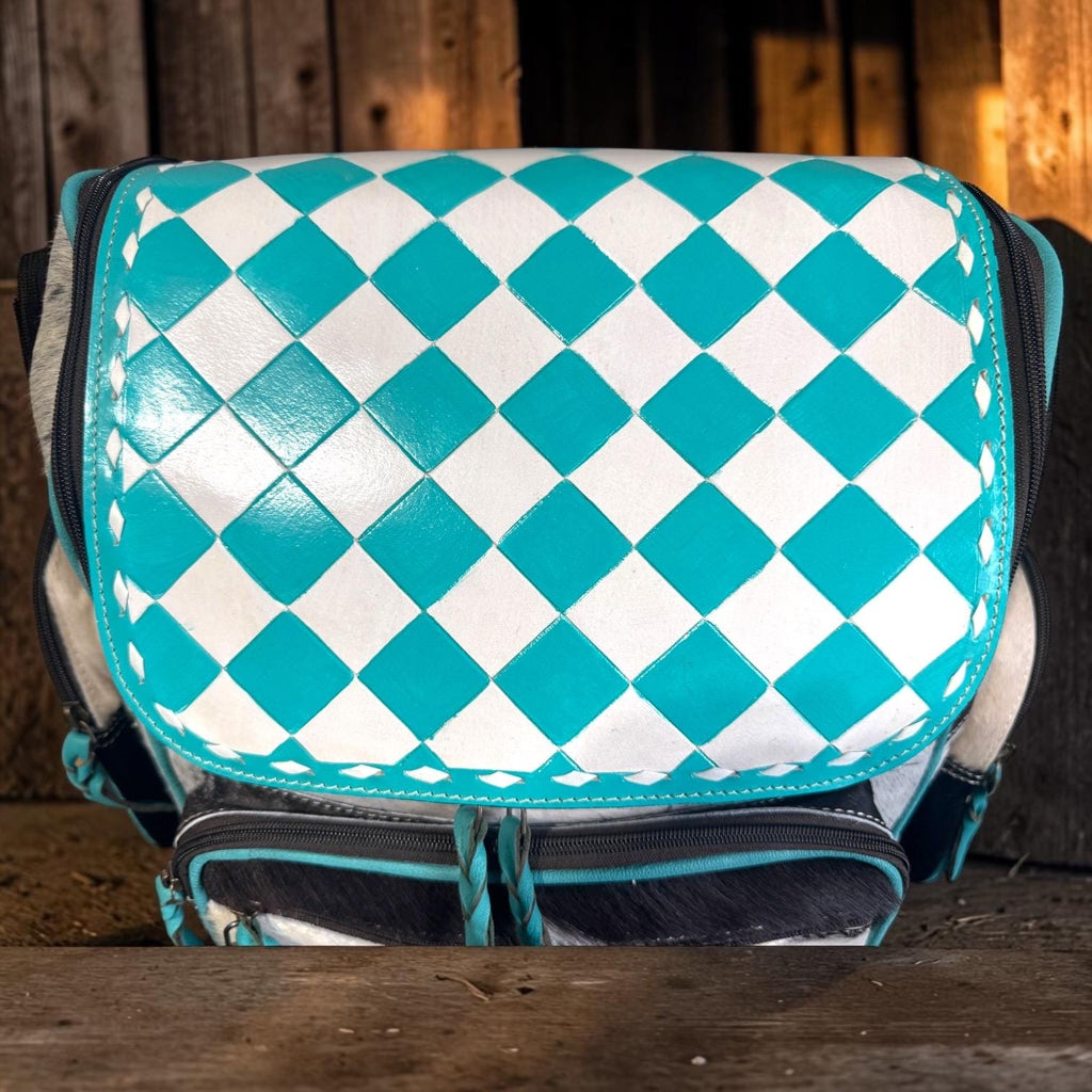 Checkered Genuine Cowhide Leather Backpack by Double B - Rooted & Reckless Co.