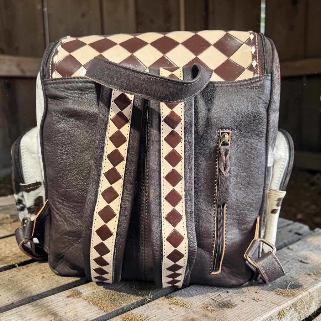 Checkered Genuine Cowhide Leather Backpack by Double B - Rooted & Reckless Co.