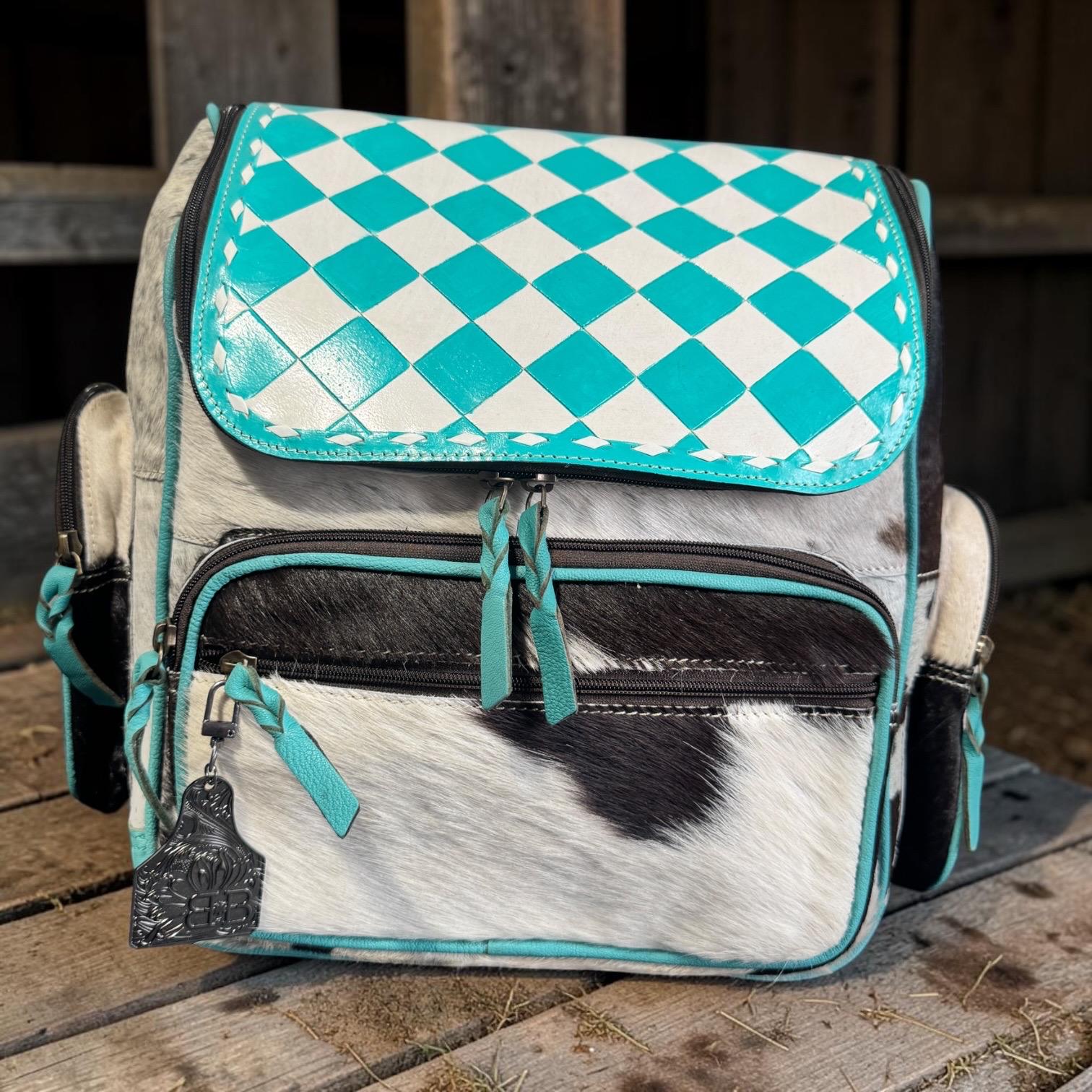 Checkered Genuine Cowhide Leather Backpack by Double B - Rooted & Reckless Co.