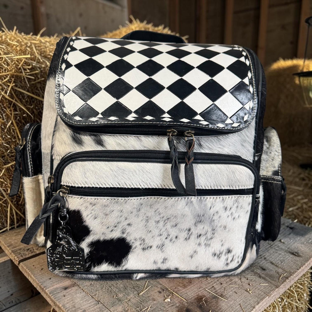 Checkered Genuine Cowhide Leather Backpack by Double B - Rooted & Reckless Co.