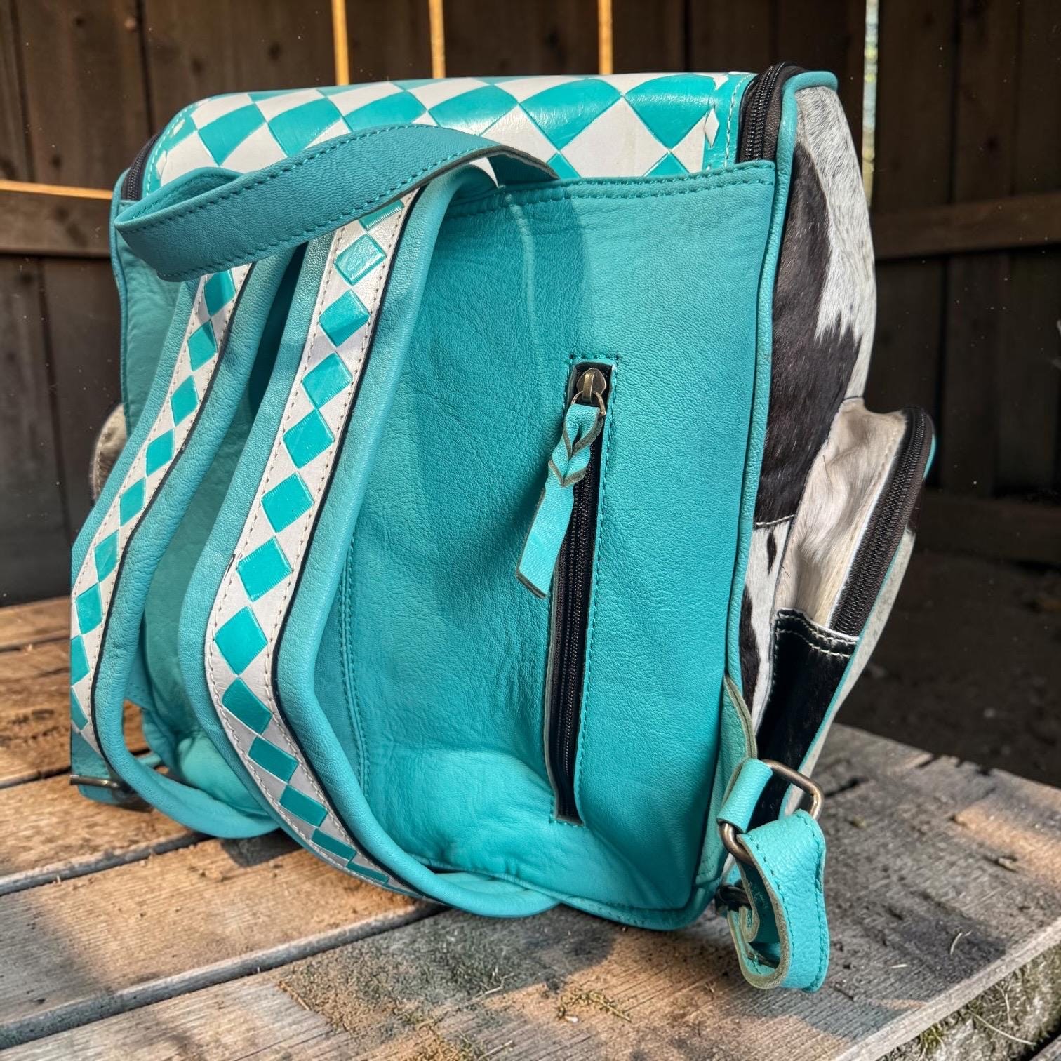 Checkered Genuine Cowhide Leather Backpack by Double B - Rooted & Reckless Co.