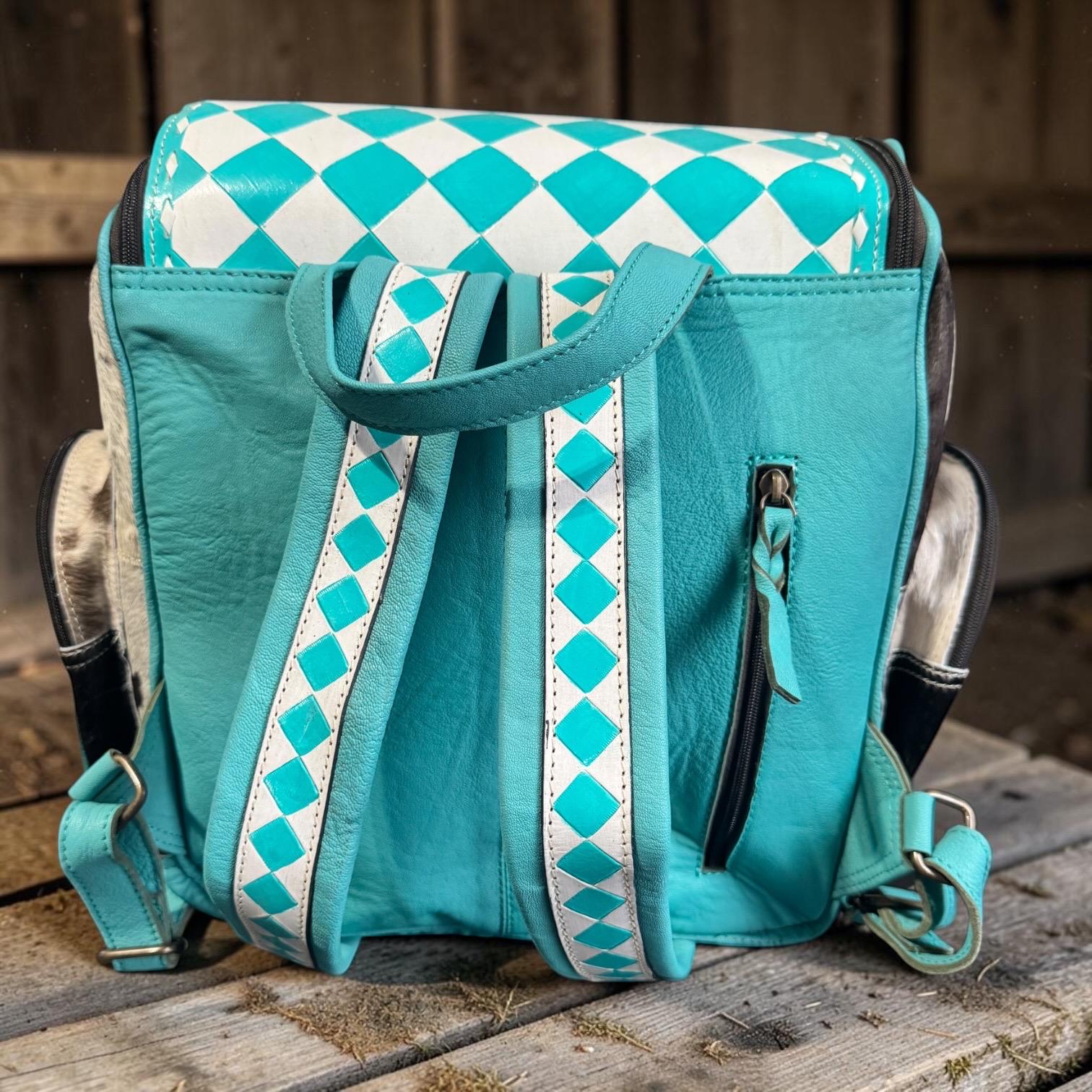 Checkered Genuine Cowhide Leather Backpack by Double B - Rooted & Reckless Co.