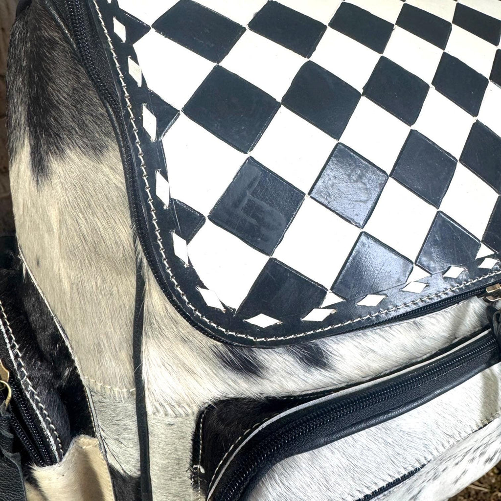 Checkered Genuine Cowhide Leather Backpack by Double B - Rooted & Reckless Co.