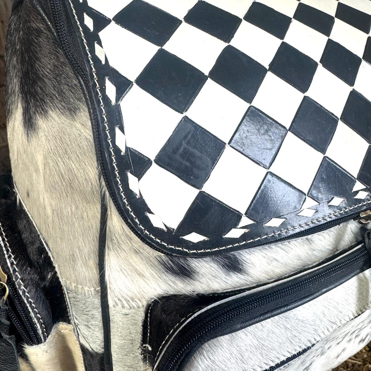 Checkered Genuine Cowhide Leather Backpack by Double B - Rooted & Reckless Co.
