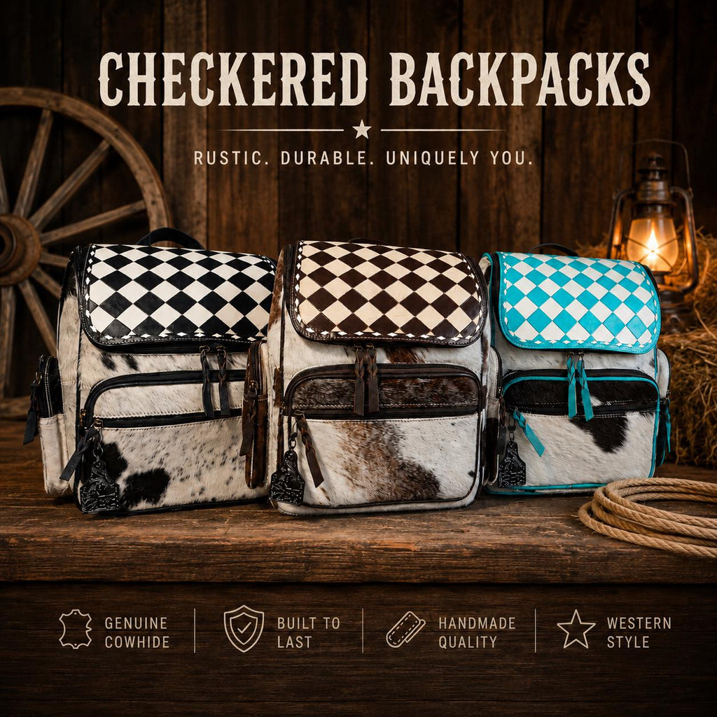 Checkered Genuine Cowhide Leather Backpack by Double B - Rooted & Reckless Co.
