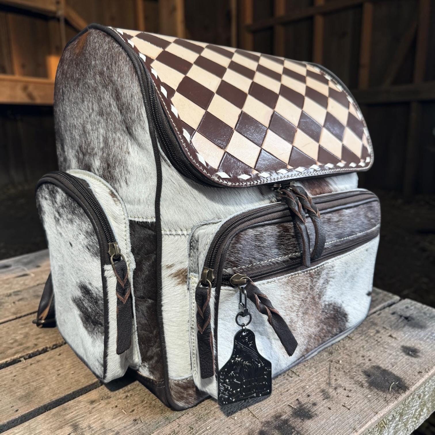 Checkered Genuine Cowhide Leather Backpack by Double B - Rooted & Reckless Co.