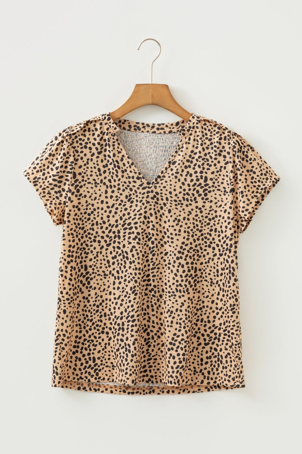 Cheetah Frilled V-Neck Short Sleeve Blouse - Rooted & Reckless Co.