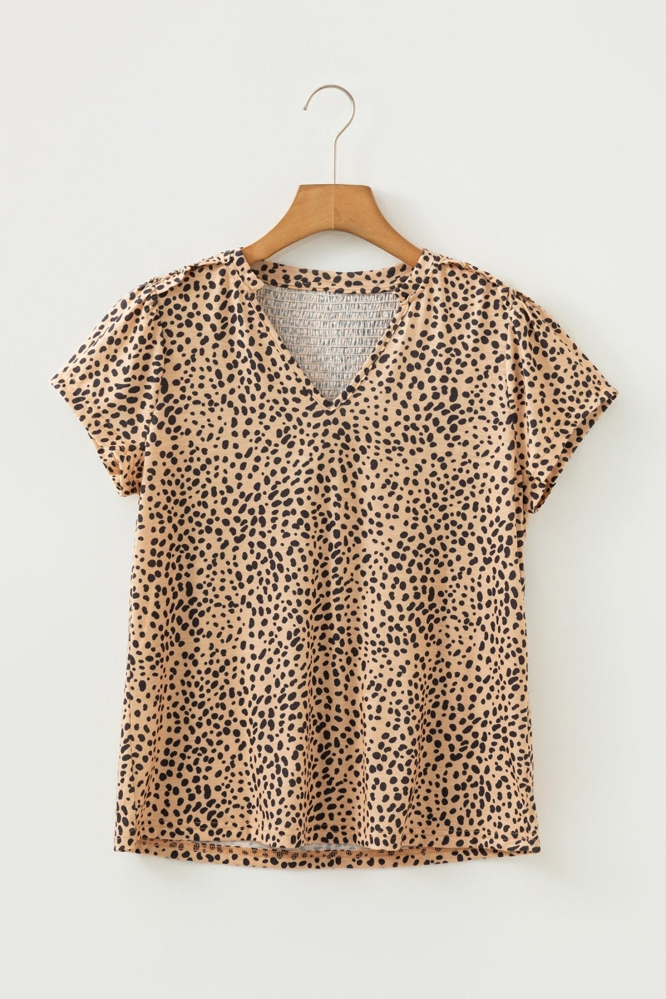 Cheetah Frilled V-Neck Short Sleeve Blouse - Rooted & Reckless Co.