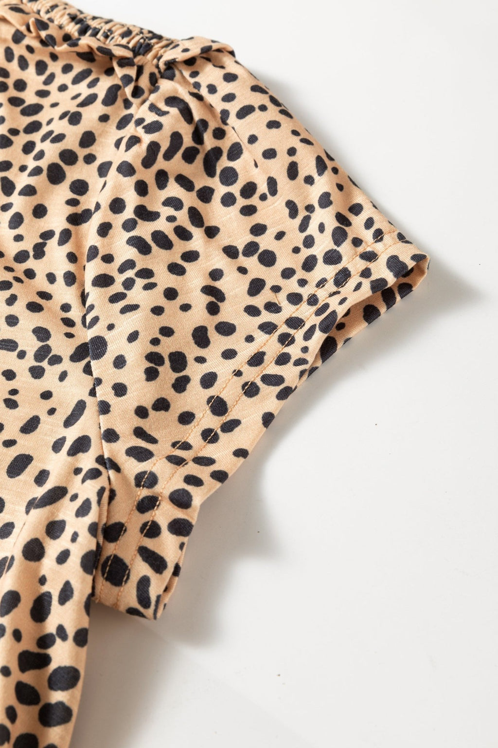 Cheetah Frilled V-Neck Short Sleeve Blouse - Rooted & Reckless Co.