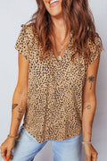 Cheetah Frilled V-Neck Short Sleeve Blouse - Rooted & Reckless Co.
