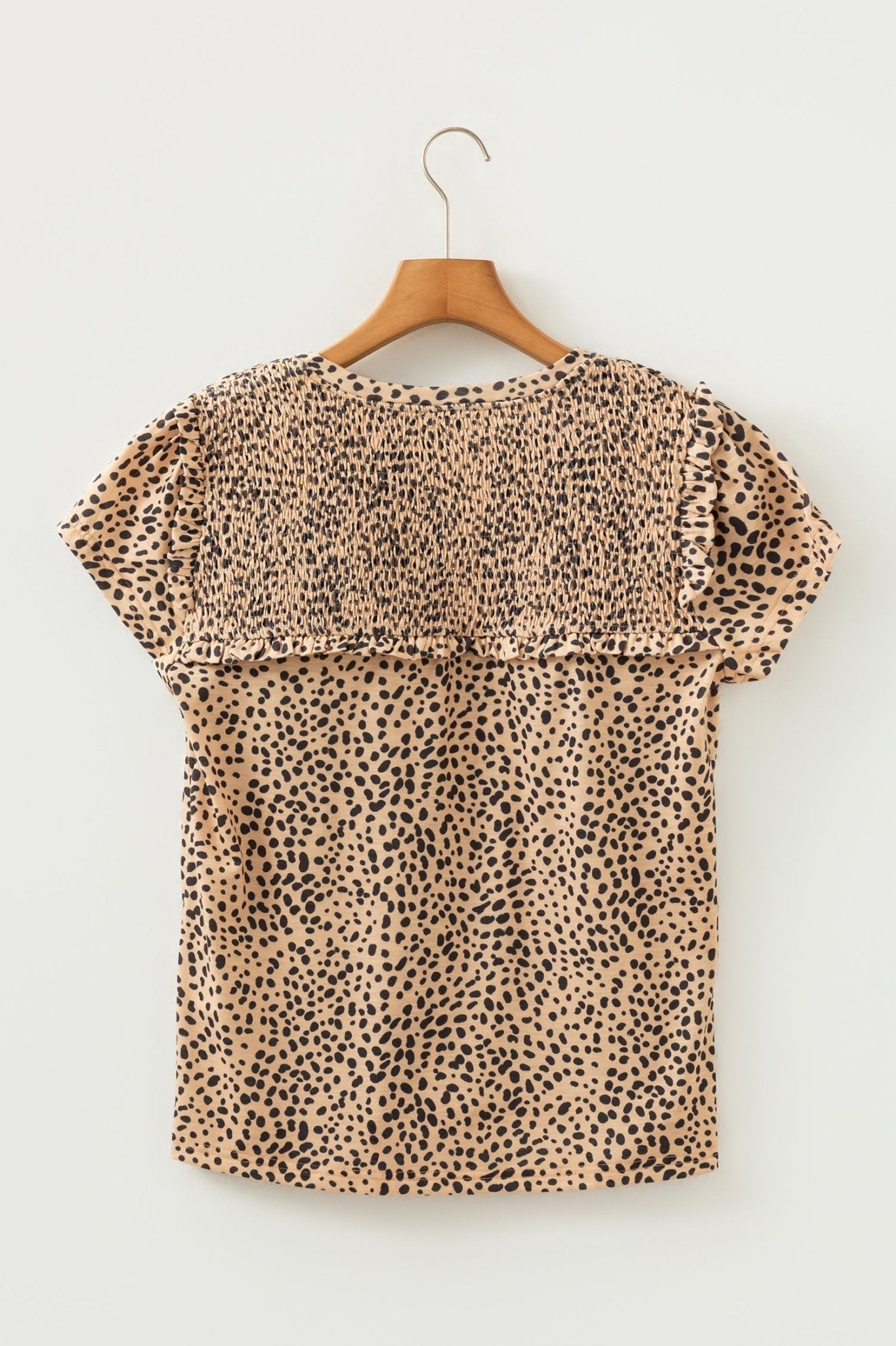 Cheetah Frilled V-Neck Short Sleeve Blouse - Rooted & Reckless Co.