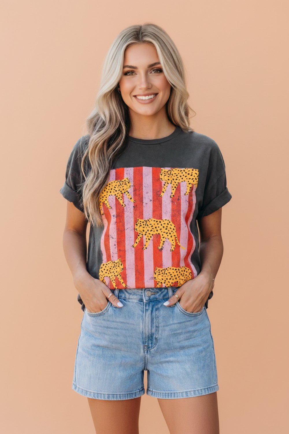 Cheetah Stripe Retro Graphic Short Sleeve Tee - Rooted & Reckless Co.