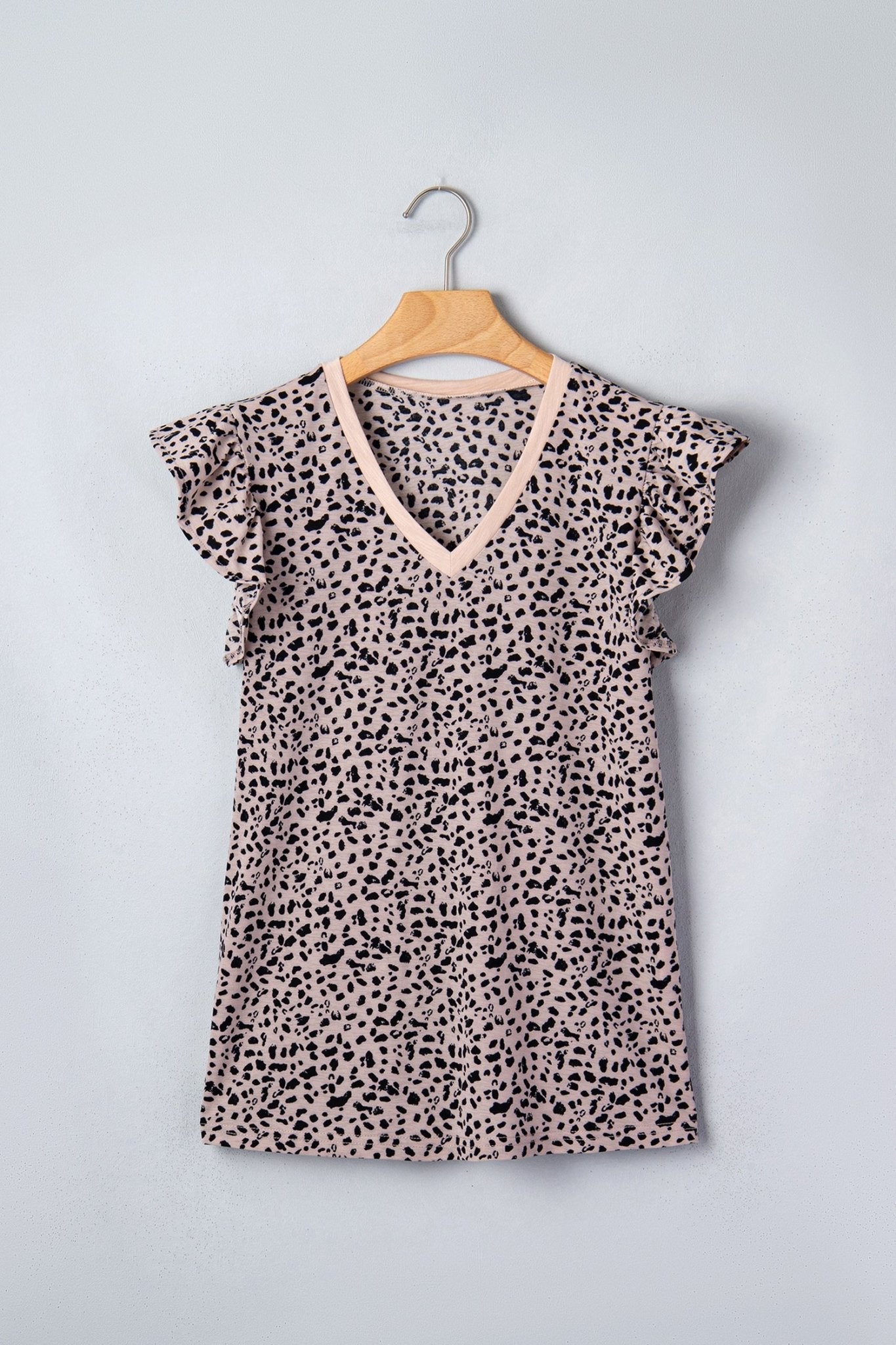Cheetah V-Neck Ruffle Trim Tank Top - Rooted & Reckless Co.